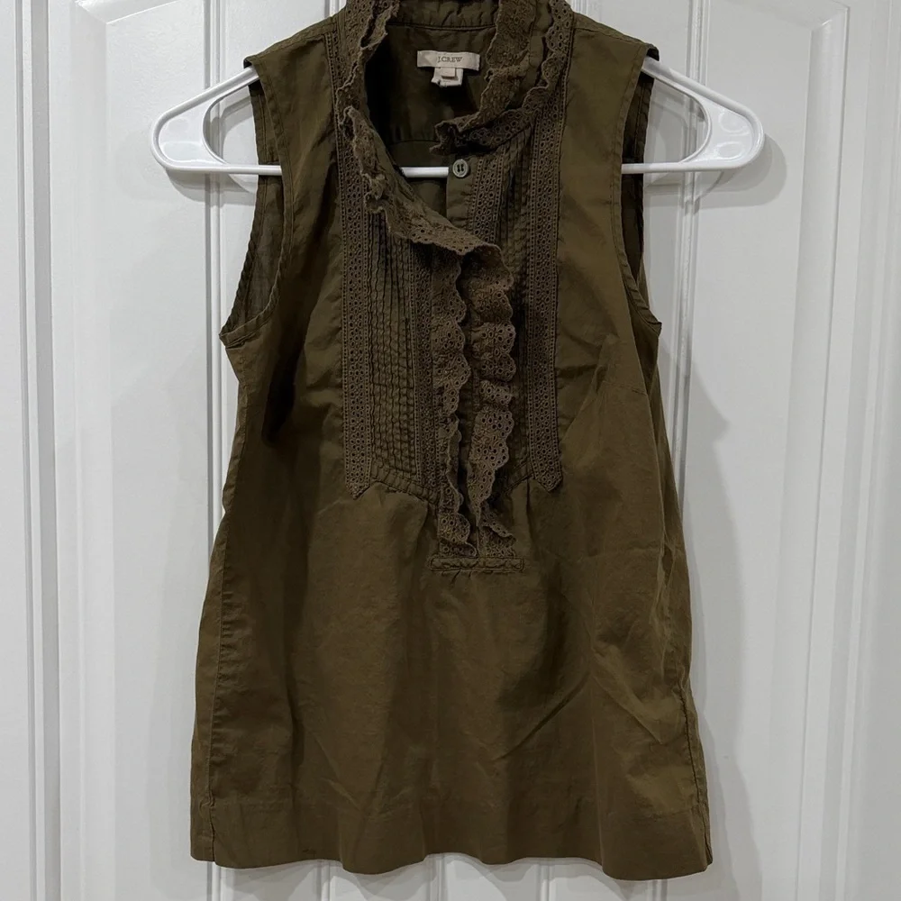 EUC J. Crew Olive Ruffle Blouse